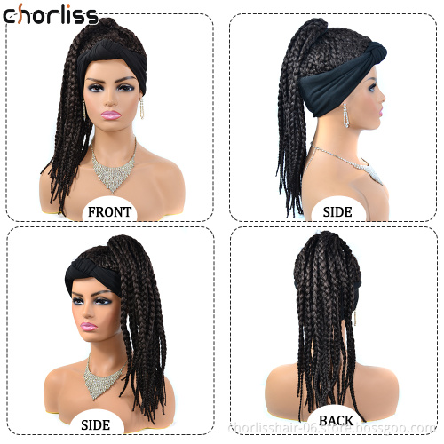 Wholesale Black Light Blonde Afro Turban Braid Ponytail Wigs Heat Resistant Synthetic Hair Wigs With Headband Attached For Woman